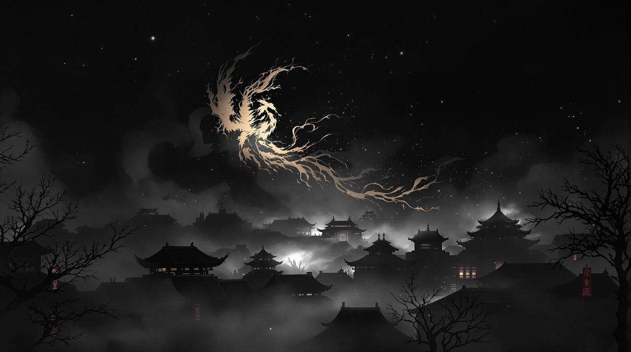 黄色电影AV品牌意境图 - 东方水墨玄鸟掠影
